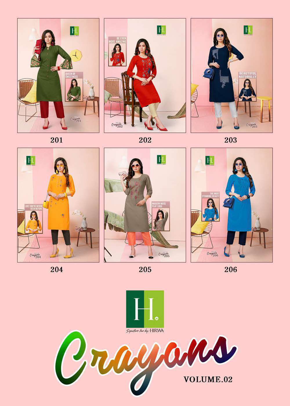 Hirwa Crayons Latest Designer Ethnic Wear Rayon Designer Kurti Collection